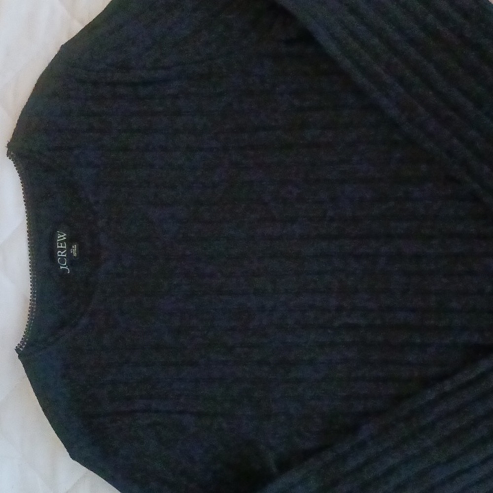 J. Crew Black Ribbed Long Sleeve T with Decoratve Edging on Crewneck And Cuffs